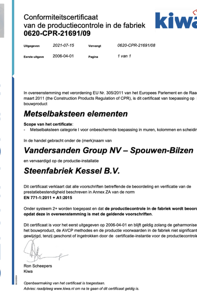CE - conformiteitscertificaat per productiesite