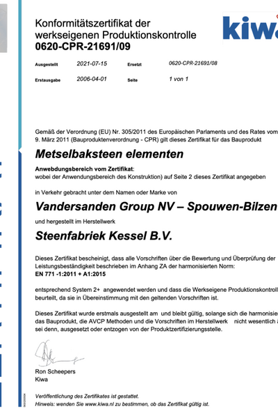 CE - Konformitätszertifikat der werkseigenen Produktionskontrolle